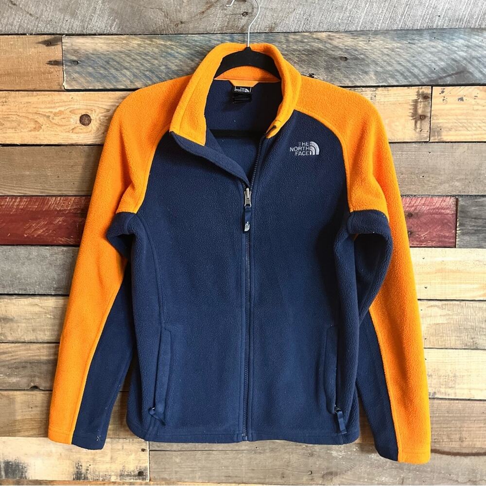 North Face Blue And Orange Fleece Zip Up Jacket‎ Boys Size Large